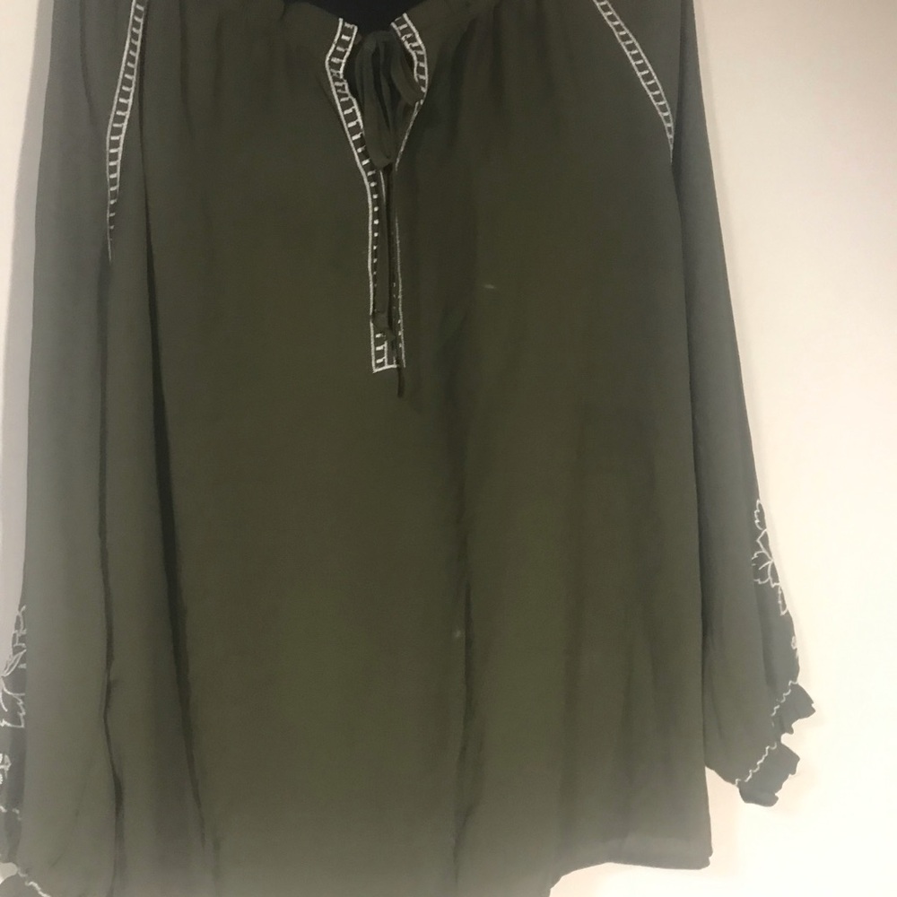 Olive Green Blouse with Embroidered Details